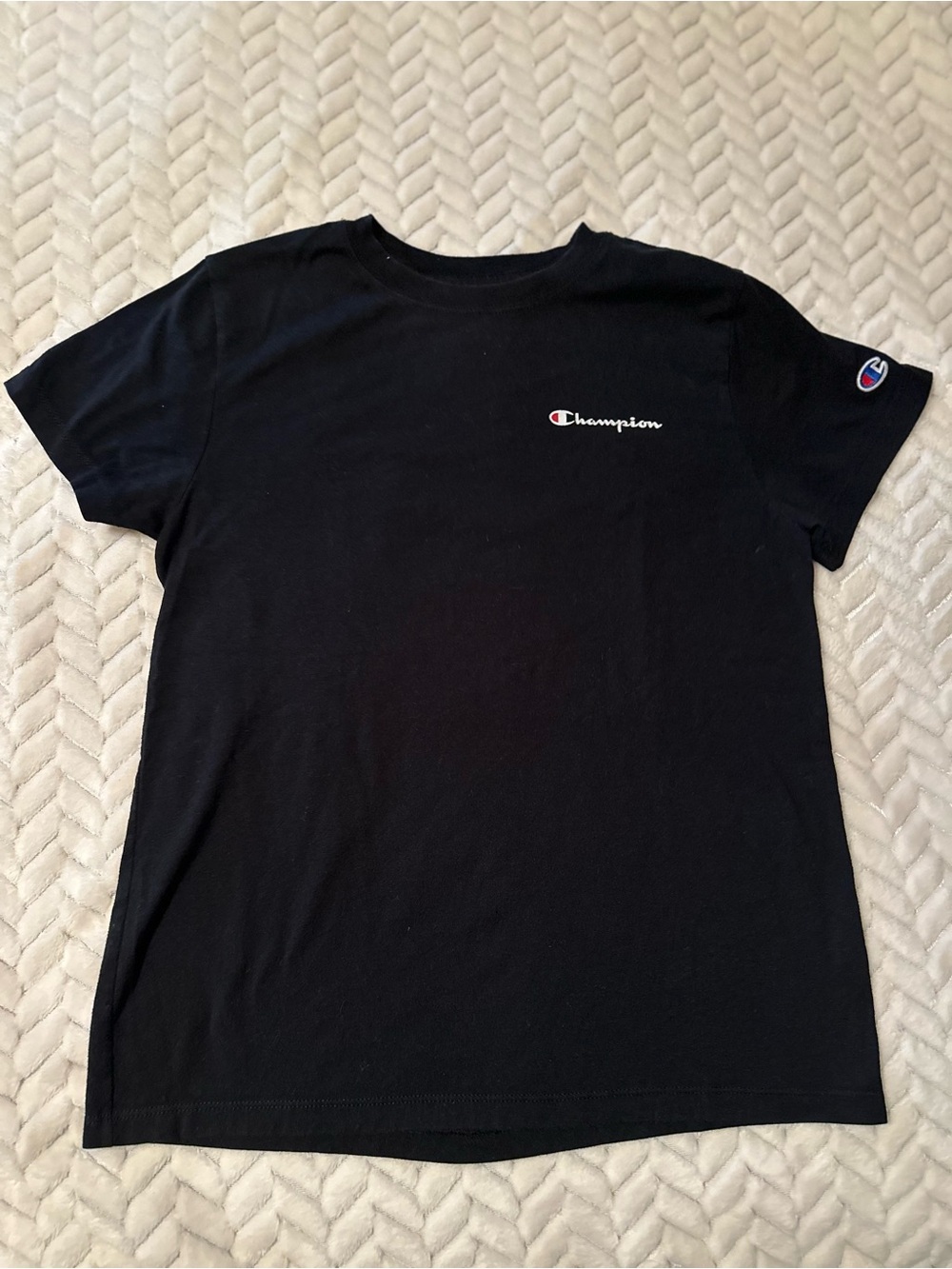 Champion Black Tee with Small Script Logo